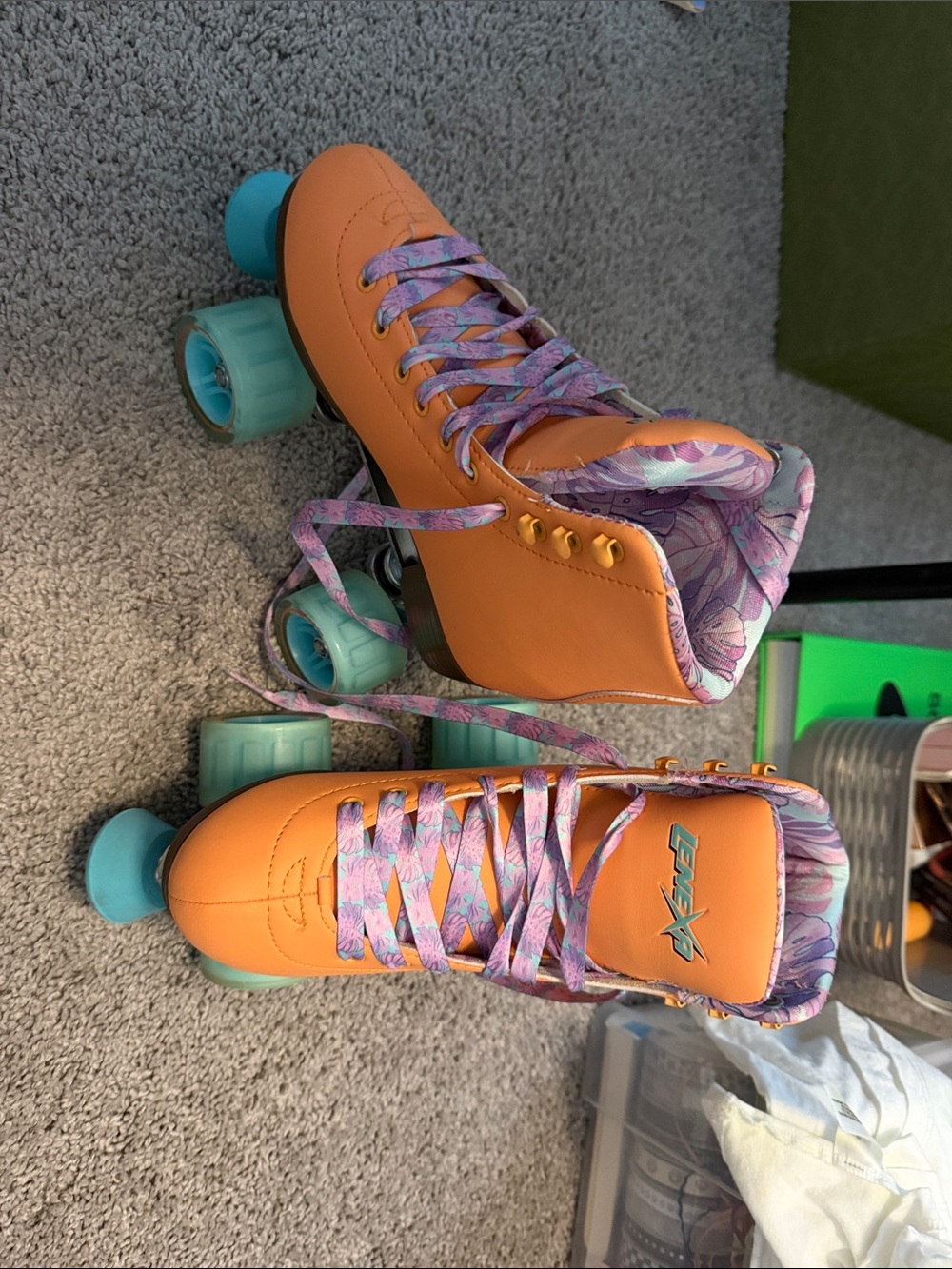 Lenexa Women’s Roller Skates  - Orange & Teal with Purple Laces